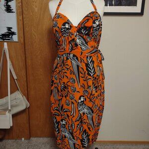 Orange "Tiki" Dress w/ Black Bird Print
